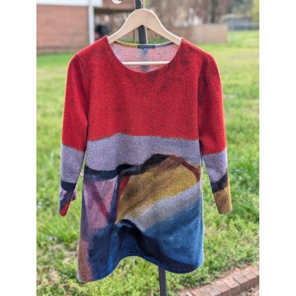 Lily London Abstract Sweater Tunic Top Womens Large Soft Knit Colorblock Artsy‎